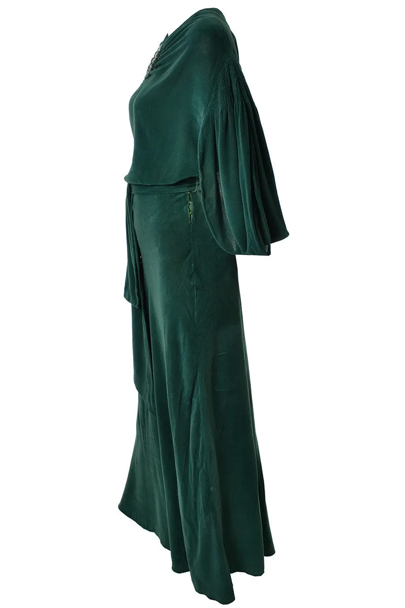 1930's Plush Green Velveteen Vintage Hostess Gown Robe 8