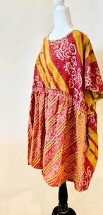 Artisan Kantha Bae  Quilt Mini Dress. Comfortable, Soft, and Very Chic (Stripe Red)