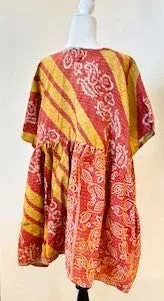 Artisan Kantha Bae  Quilt Mini Dress. Comfortable, Soft, and Very Chic (Stripe Red)