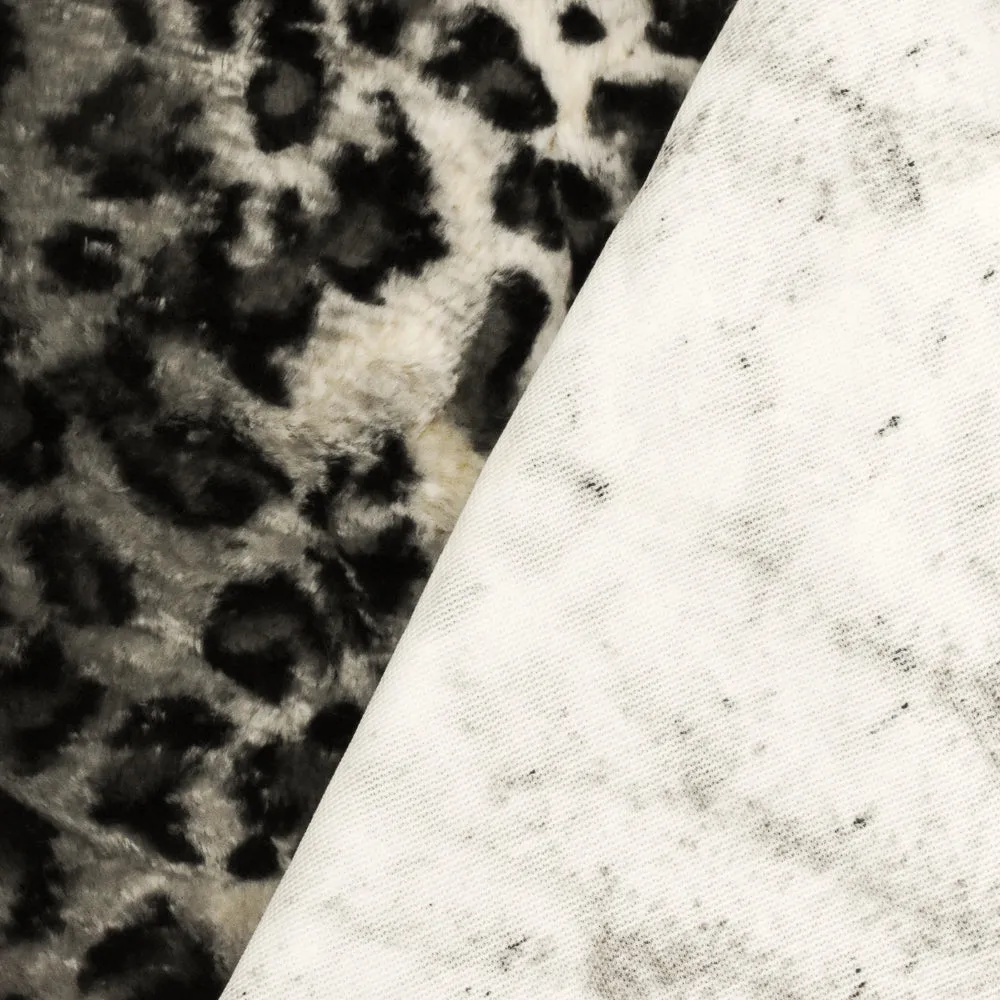 Barely Beige-Black-Multi Cheetah Printed Polyester Faux Fur Knit Fabric