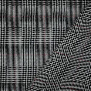 Black-Red-Light Gray Wool-Polyester Glen Plaid Check Woven Suiting Fabric