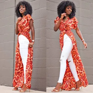 Bohemian Style Short Sleeve Print Split Long Dress