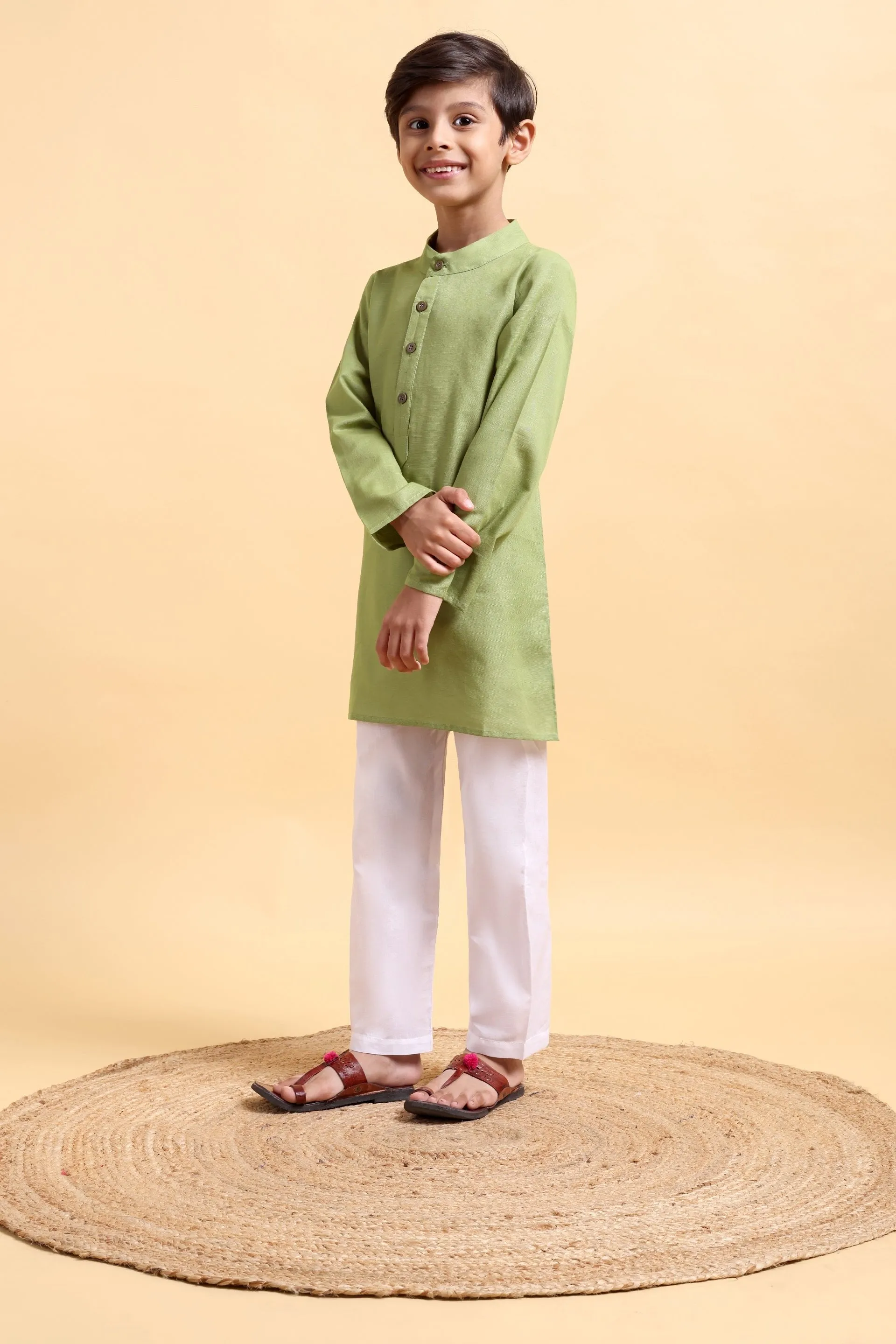 Boys Cotton Linen Kurta & Pajama