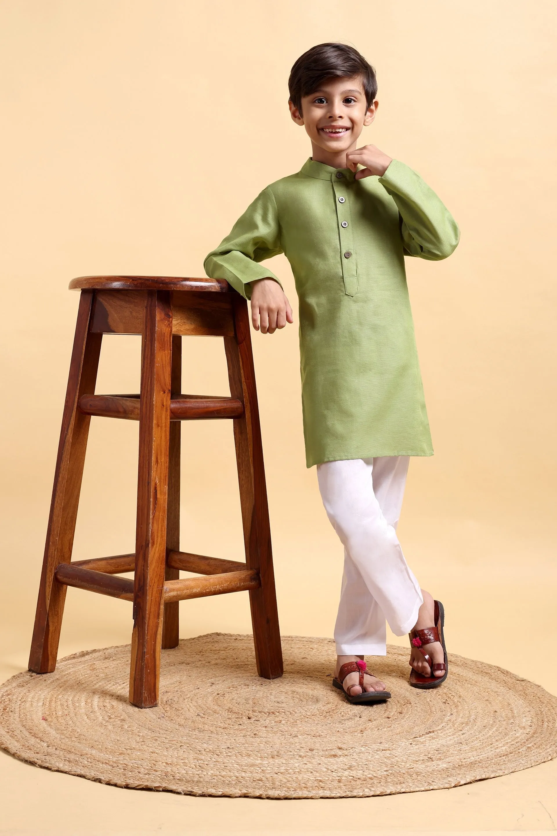 Boys Cotton Linen Kurta & Pajama
