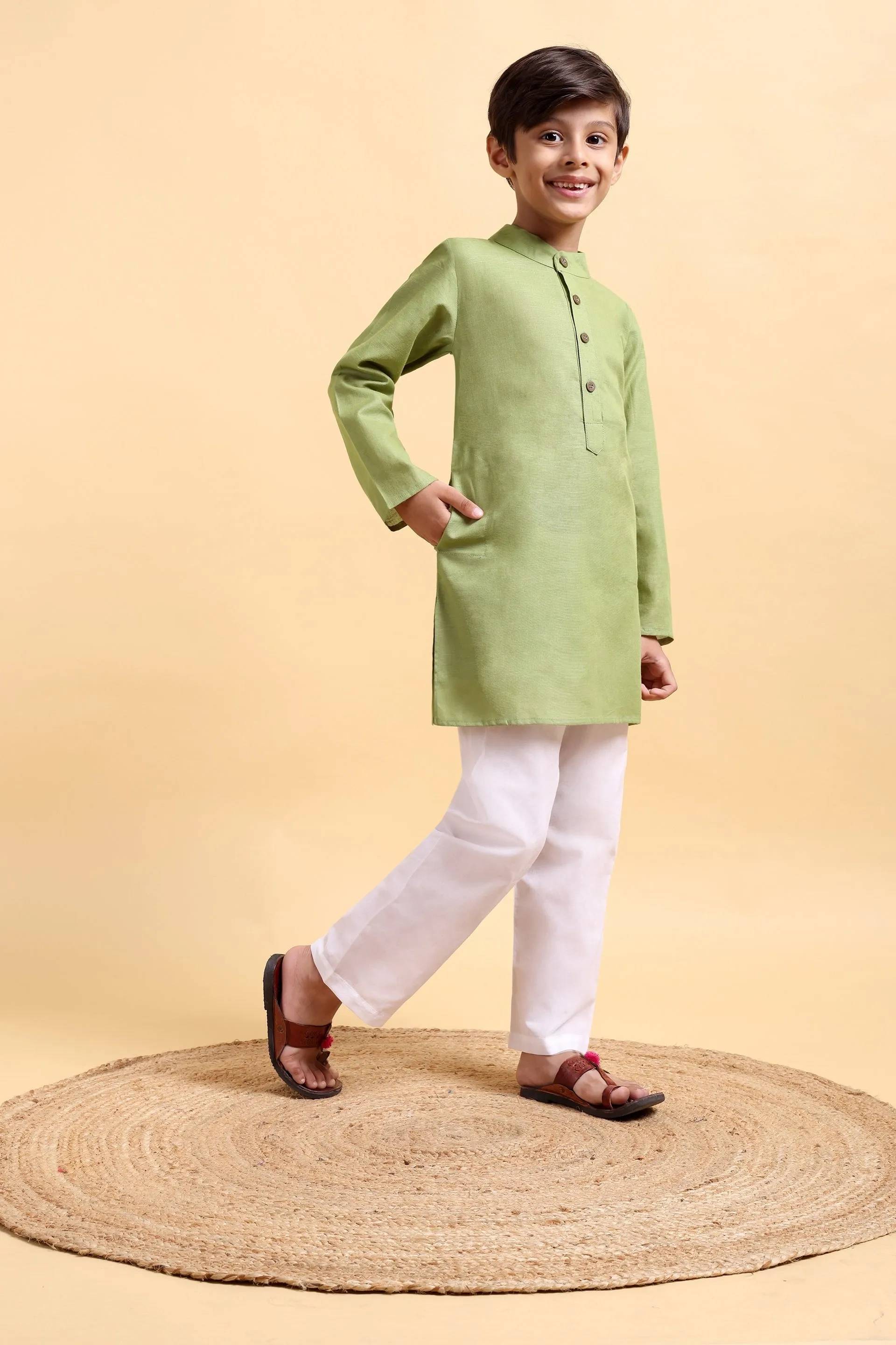 Boys Cotton Linen Kurta & Pajama