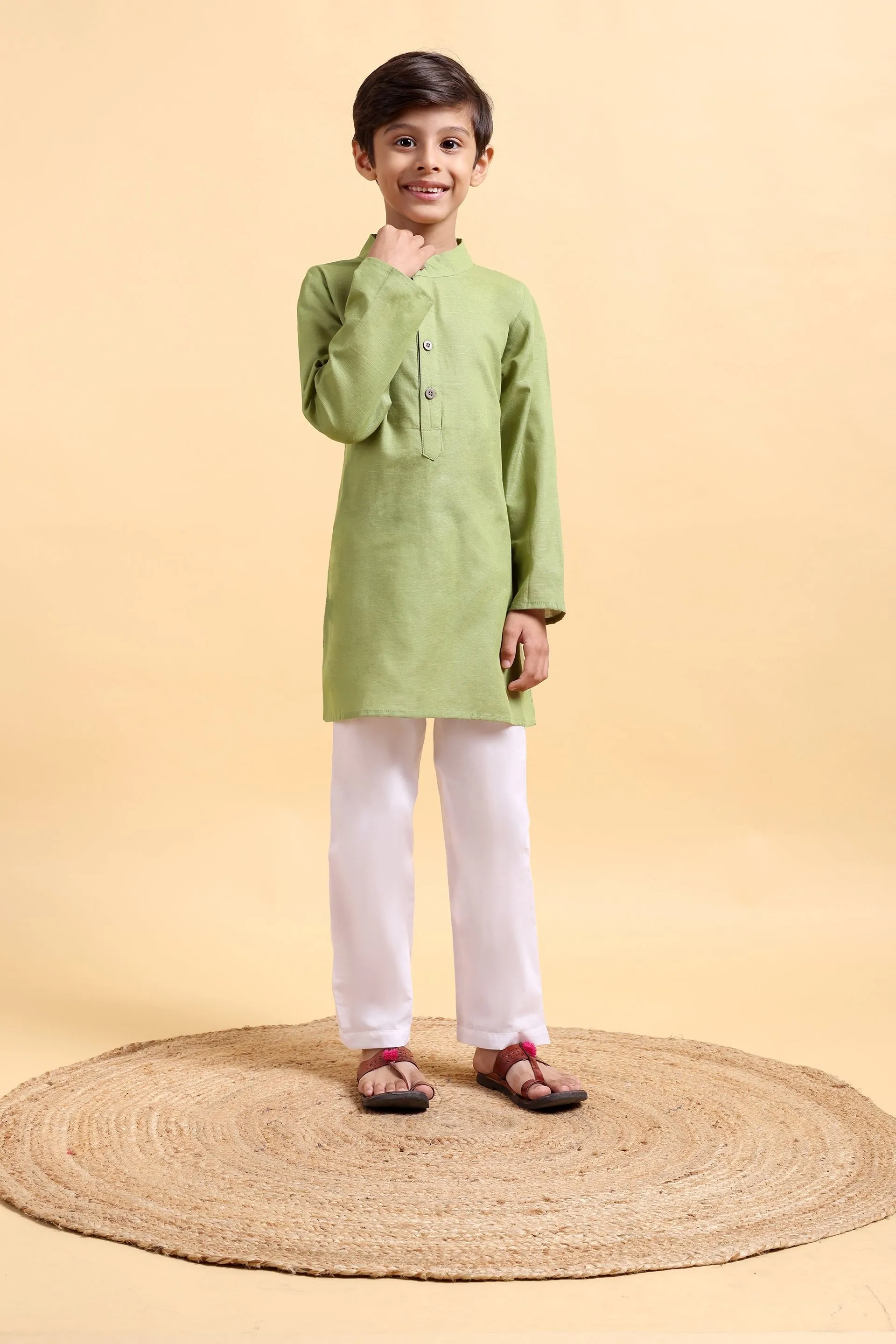 Boys Cotton Linen Kurta & Pajama