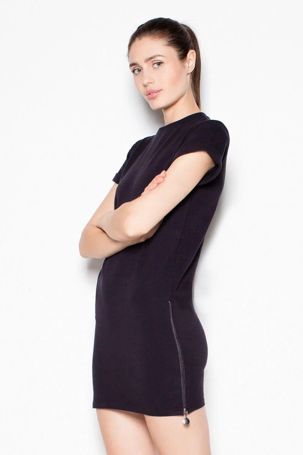 Contemporary Zipper-Embellished Knit Dress