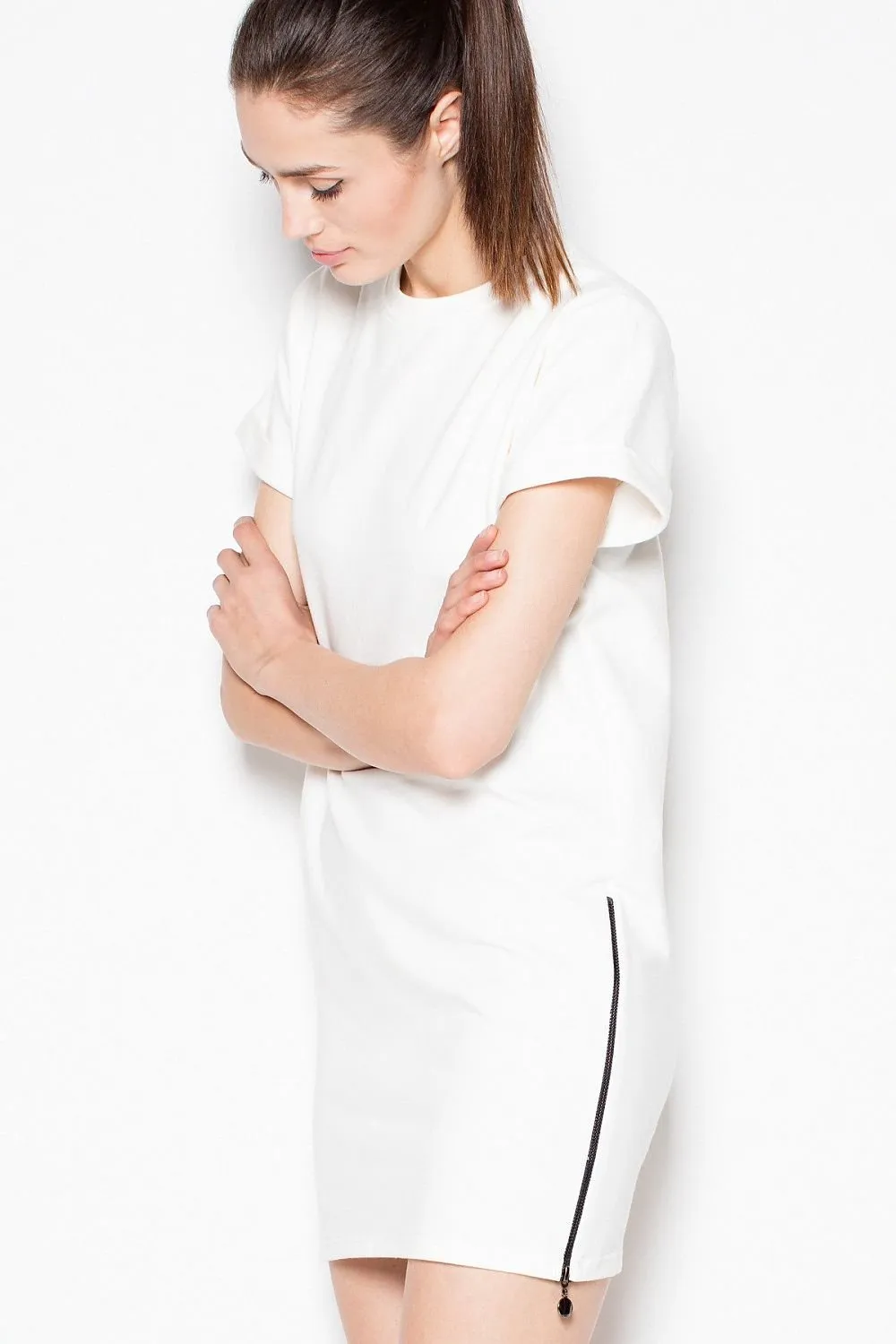 Contemporary Zipper-Embellished Knit Dress