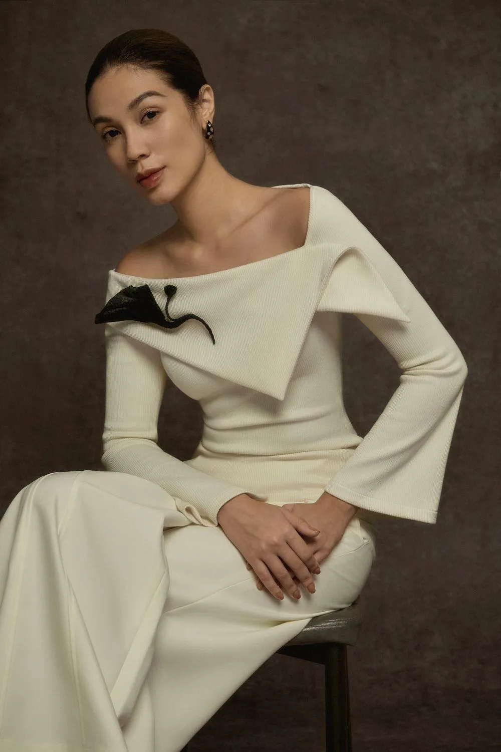 Du Flared Wide Leg Cotton Twill Floor Length Pants