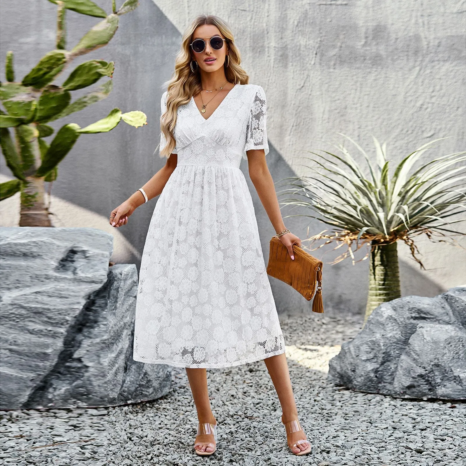 Elegant V-neck Lace Dress