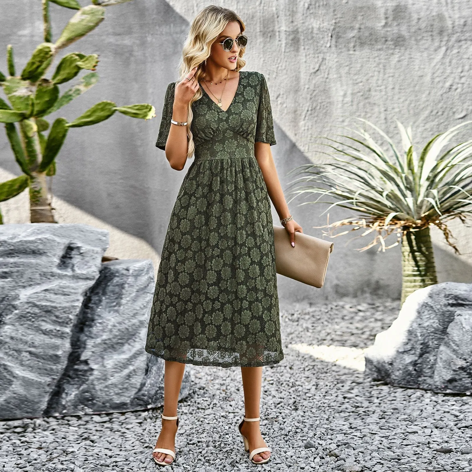Elegant V-neck Lace Dress