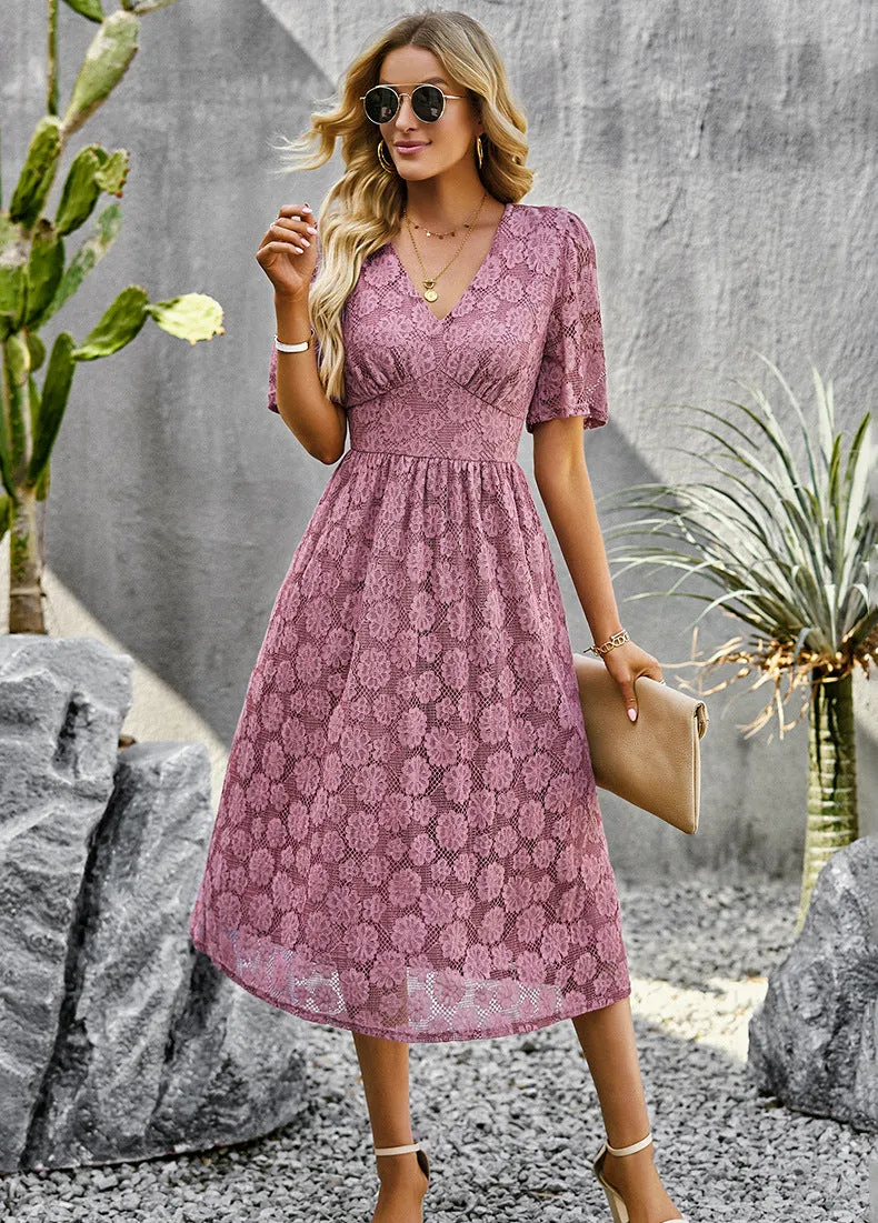 Elegant V-neck Lace Dress
