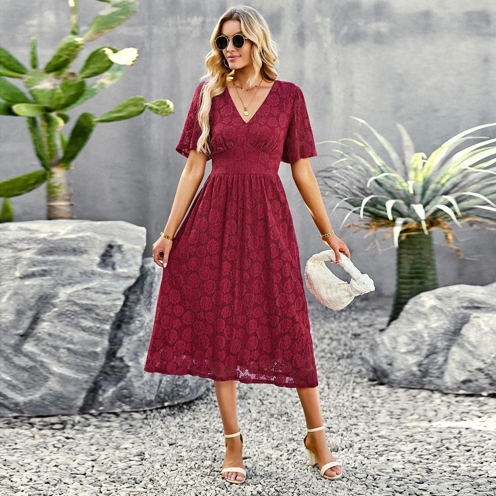 Elegant V-neck Lace Dress
