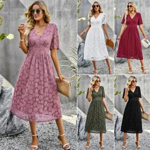 Elegant V-neck Lace Dress