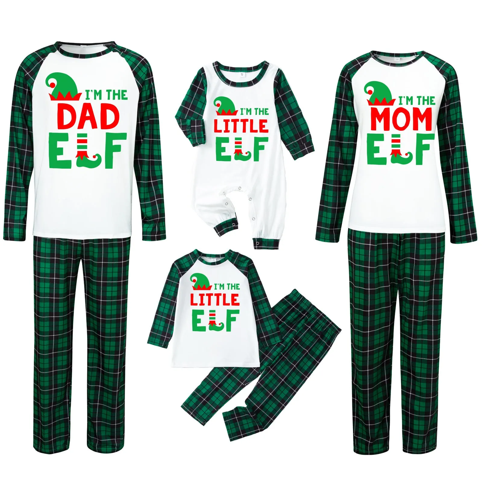 Family Matching Christmas Tree Alphabet Plaid Green Print Holiday Pajama Set