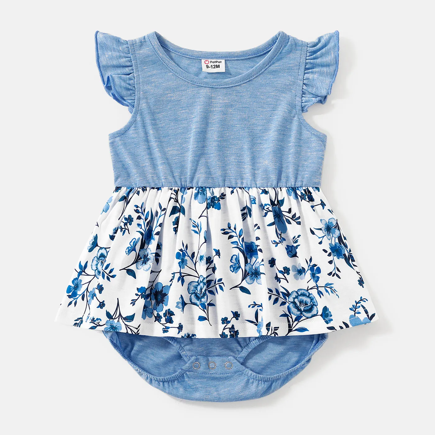 Family Matching Floral Print High Low Hem Flutter-sleeve Spliced Naia™ Dresses and Short-sleeve Striped T-shirts Sets