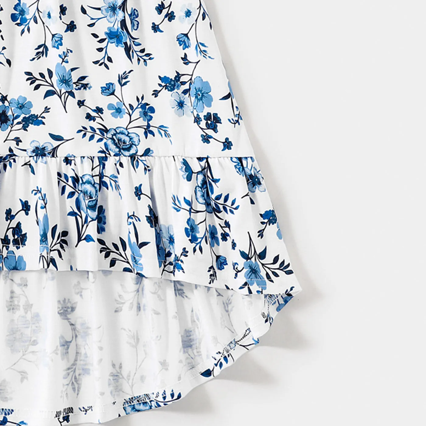 Family Matching Floral Print High Low Hem Flutter-sleeve Spliced Naia™ Dresses and Short-sleeve Striped T-shirts Sets