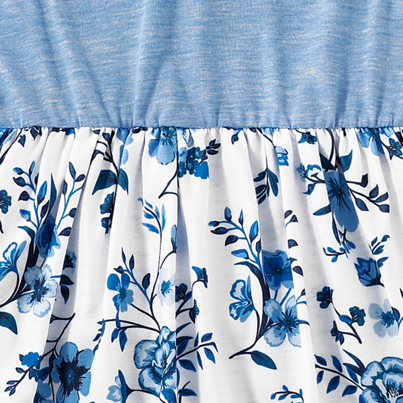 Family Matching Floral Print High Low Hem Flutter-sleeve Spliced Naia™ Dresses and Short-sleeve Striped T-shirts Sets