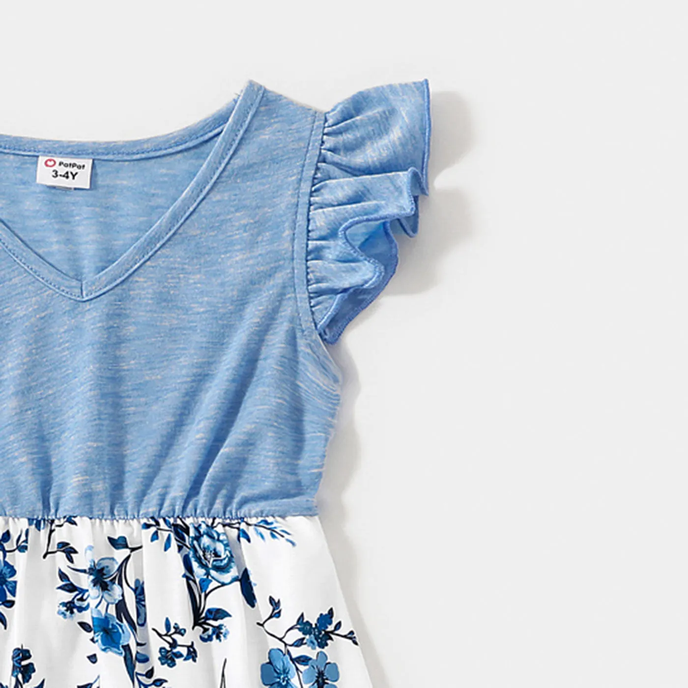 Family Matching Floral Print High Low Hem Flutter-sleeve Spliced Naia™ Dresses and Short-sleeve Striped T-shirts Sets