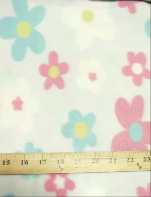 Fleece Printed Fabric / Multi Sunflowers Light / Sold By The Yard