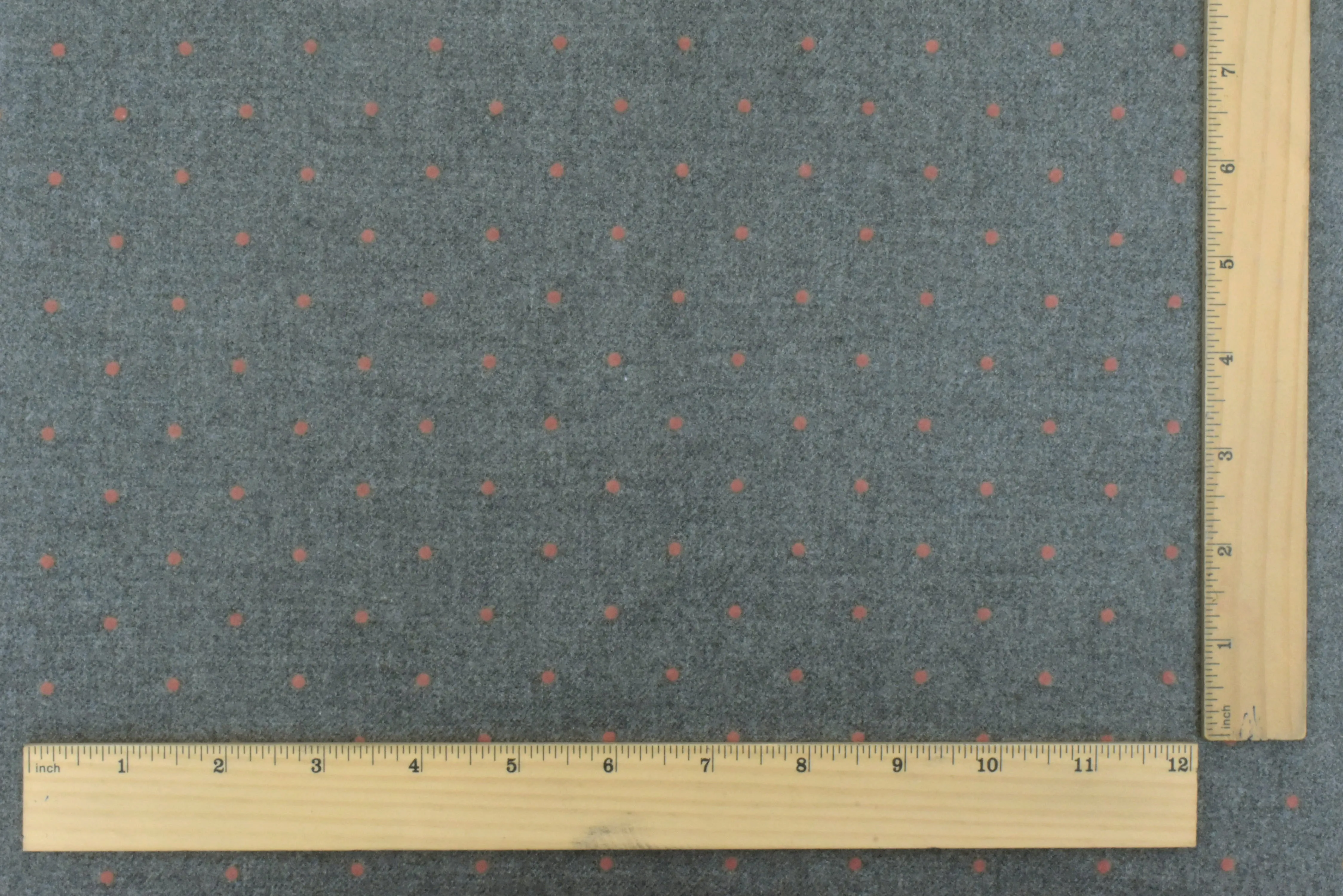 Gray-Coral Pink Dot Velvet Flocked Poly-Wool Twill Woven Jacketing Fabric