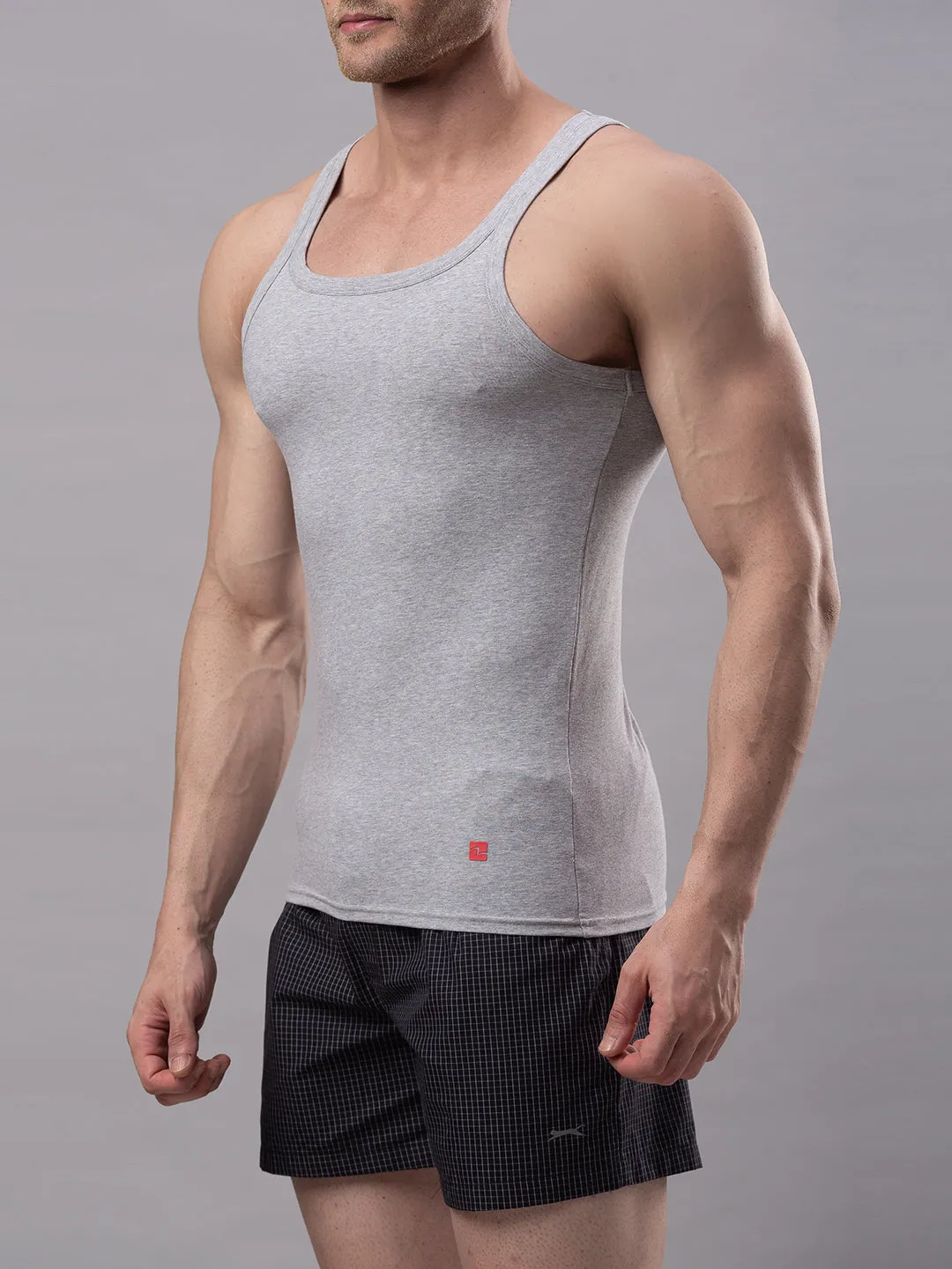 Grey Cotton Lycra Vest (Square Neck)- Underjeans By Spykar