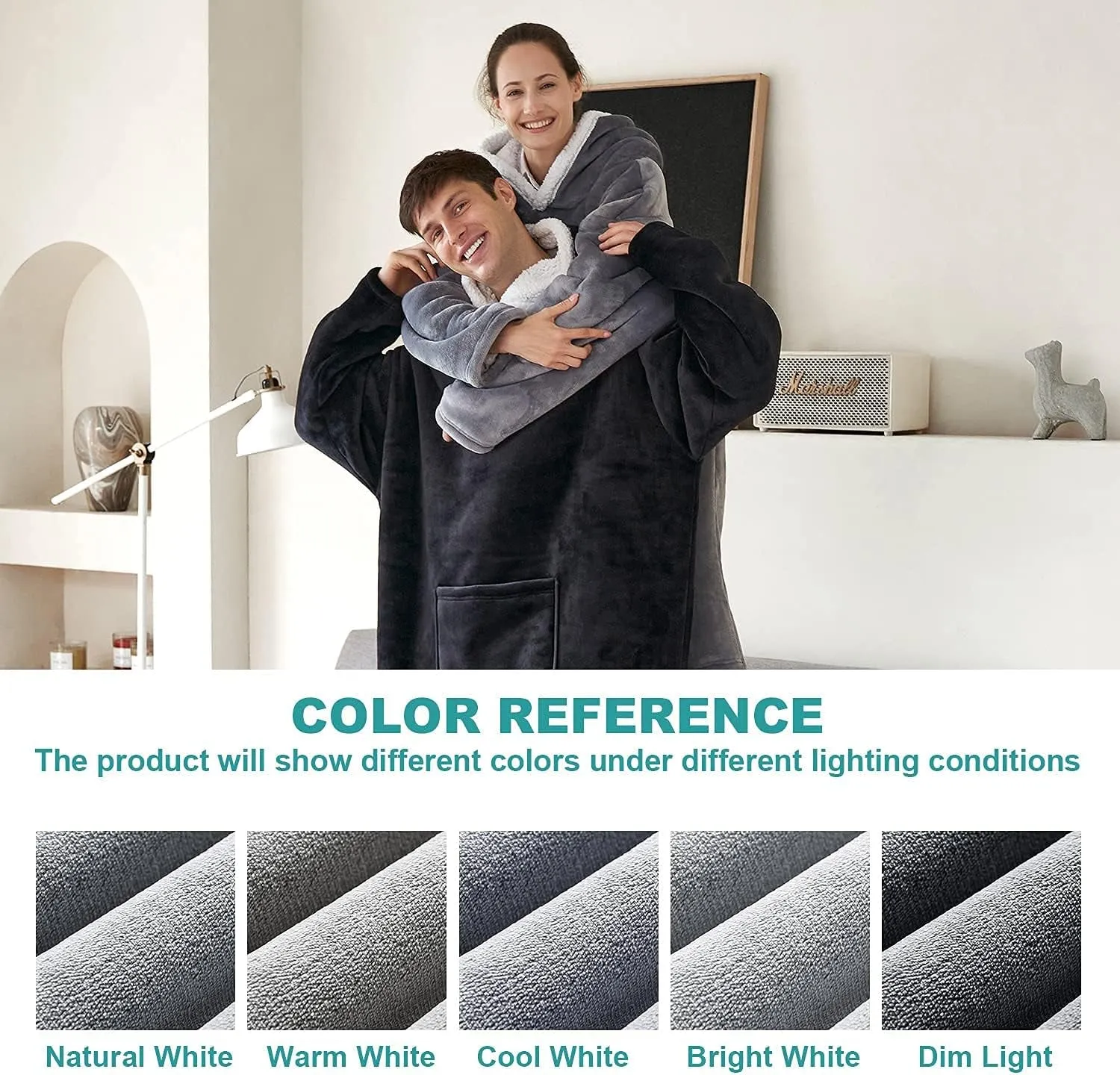Hansleep Wearable Blanket Sherpa Oversized Sweatshirt with Hoodie, Soft Warm Flannel Fleece Throw Blankets Sweatshirt with Sleeves and Pocket, One Size Fits All (Grey, Medium)…