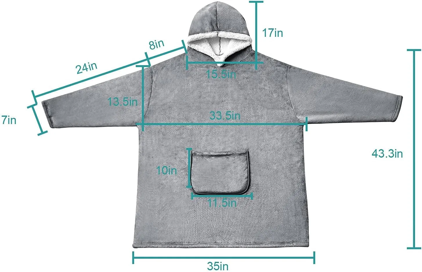 Hansleep Wearable Blanket Sherpa Oversized Sweatshirt with Hoodie, Soft Warm Flannel Fleece Throw Blankets Sweatshirt with Sleeves and Pocket, One Size Fits All (Grey, Medium)…