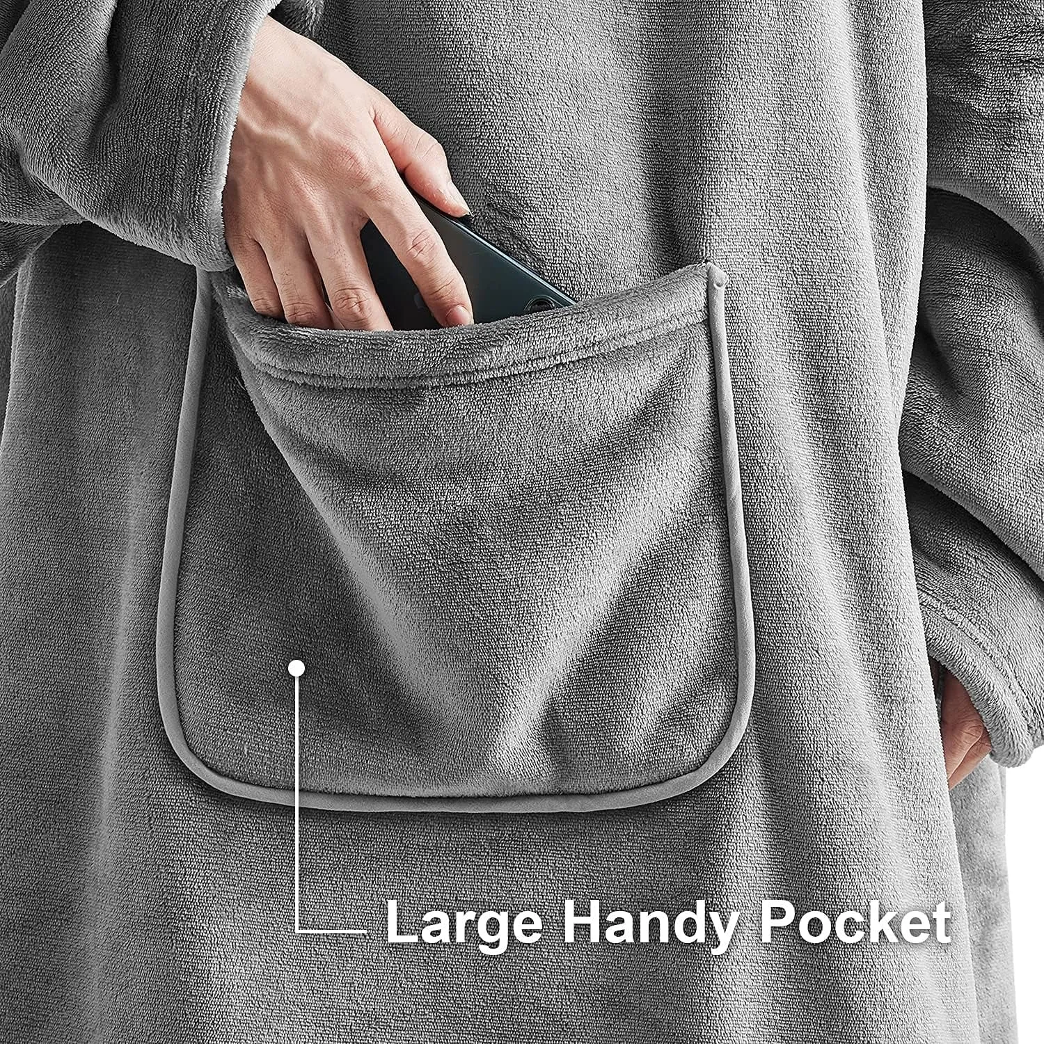 Hansleep Wearable Blanket Sherpa Oversized Sweatshirt with Hoodie, Soft Warm Flannel Fleece Throw Blankets Sweatshirt with Sleeves and Pocket, One Size Fits All (Grey, Medium)…