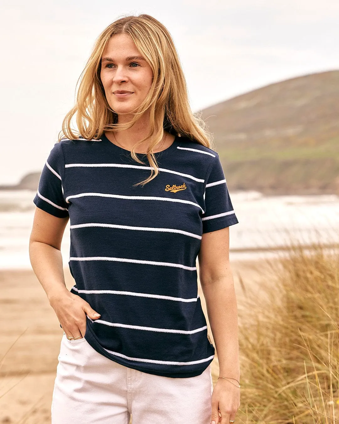 Hartland - Womens Striped Short Sleeve T-Shirt - Blue