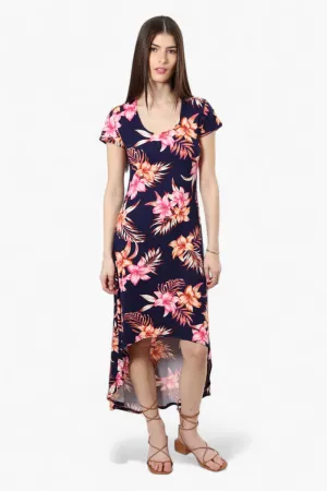 International INC Company Floral High Low Maxi Dress - Navy