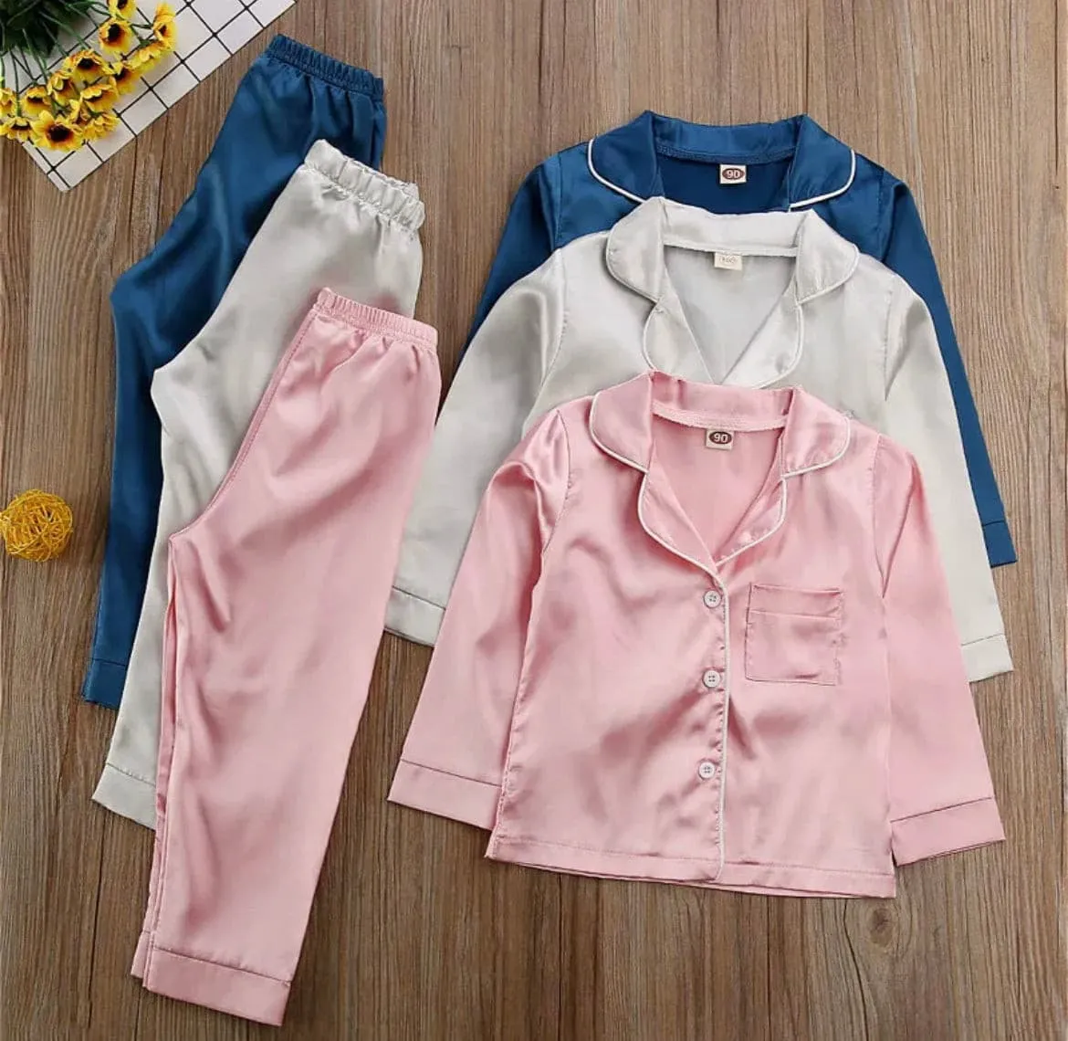 Kids Baby Satin Pyjamas - Bright Pink
