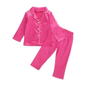 Kids Baby Satin Pyjamas - Bright Pink