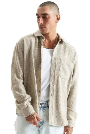 KISS CHACEY Mens Firestone Dropped Shoulder Relaxed Overshirt - Green/Tan