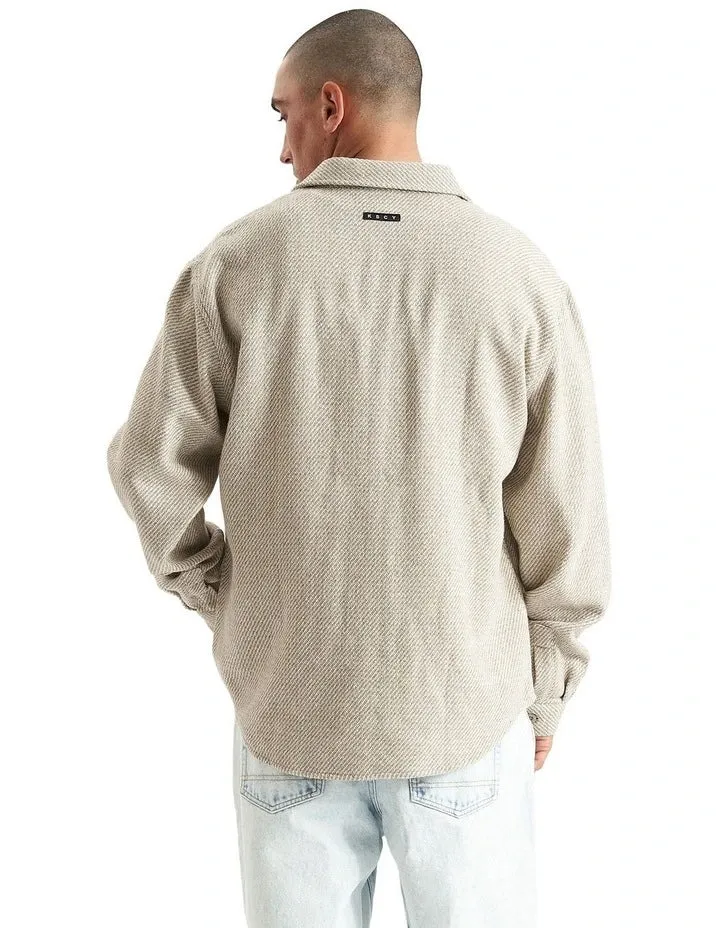 KISS CHACEY Mens Firestone Dropped Shoulder Relaxed Overshirt - Green/Tan