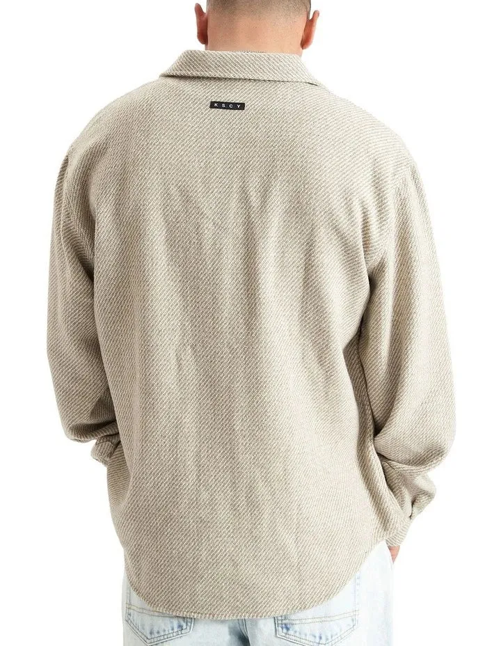KISS CHACEY Mens Firestone Dropped Shoulder Relaxed Overshirt - Green/Tan