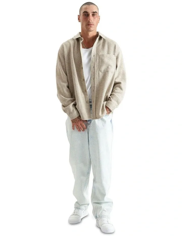 KISS CHACEY Mens Firestone Dropped Shoulder Relaxed Overshirt - Green/Tan