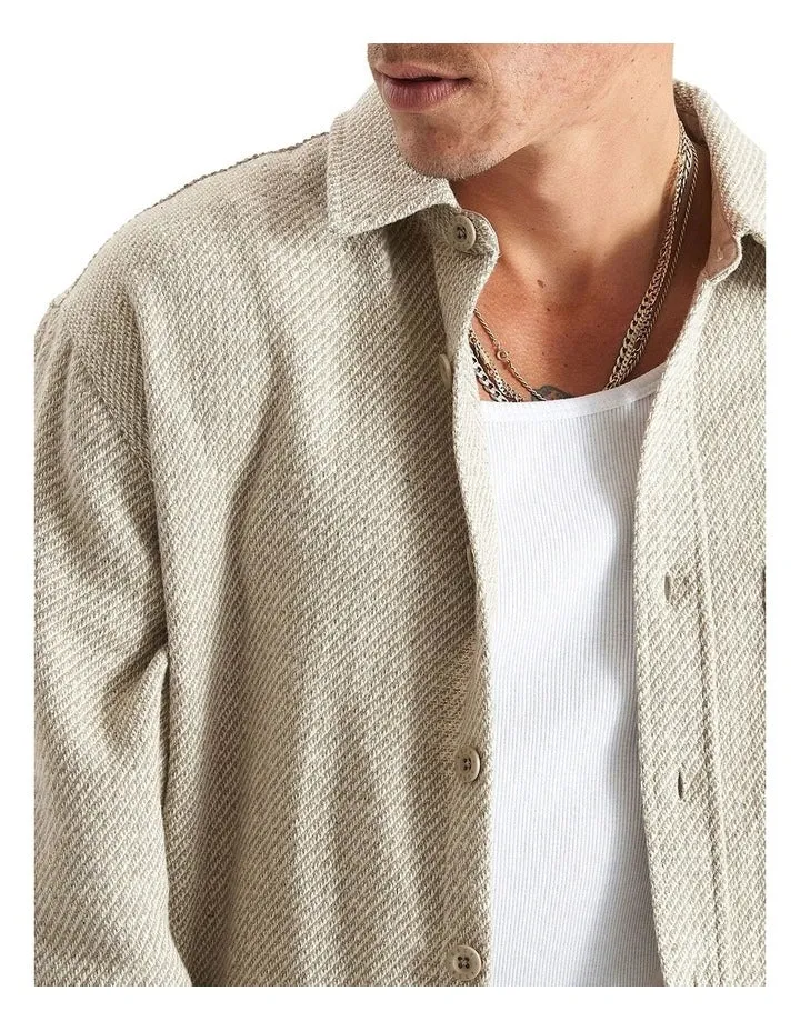 KISS CHACEY Mens Firestone Dropped Shoulder Relaxed Overshirt - Green/Tan