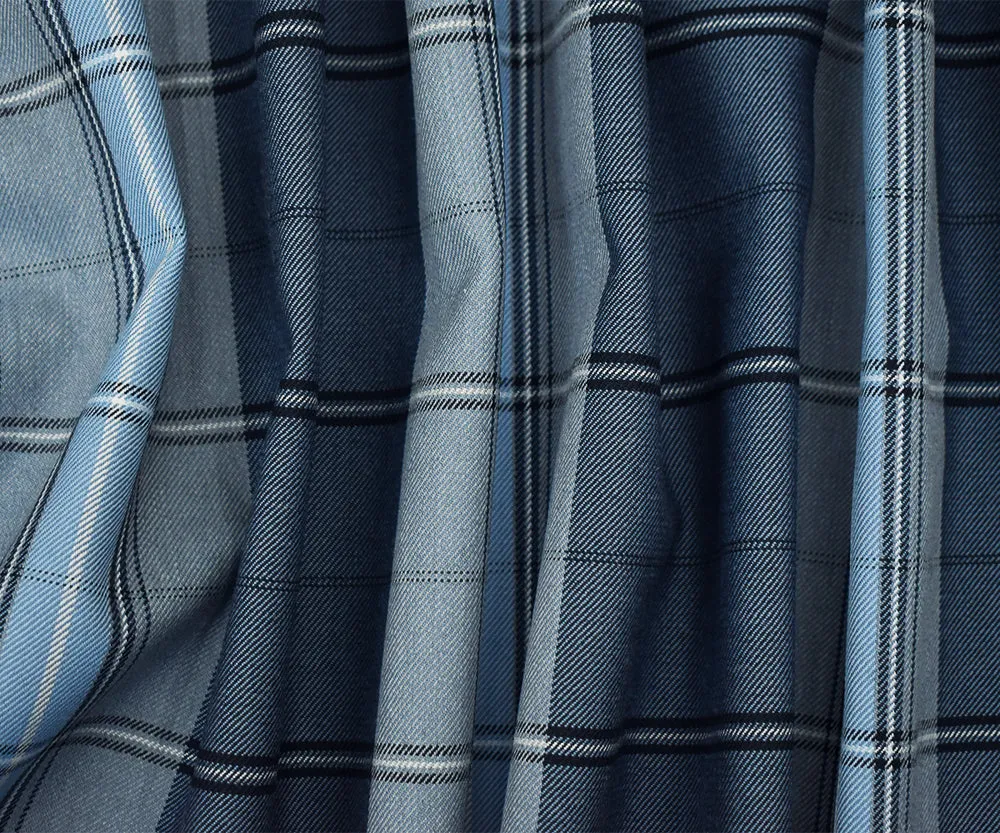 Light Blue-Gray-Multi Poly Wool Plaid Twill Suiting Woven Fabric
