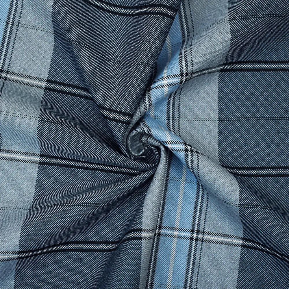 Light Blue-Gray-Multi Poly Wool Plaid Twill Suiting Woven Fabric