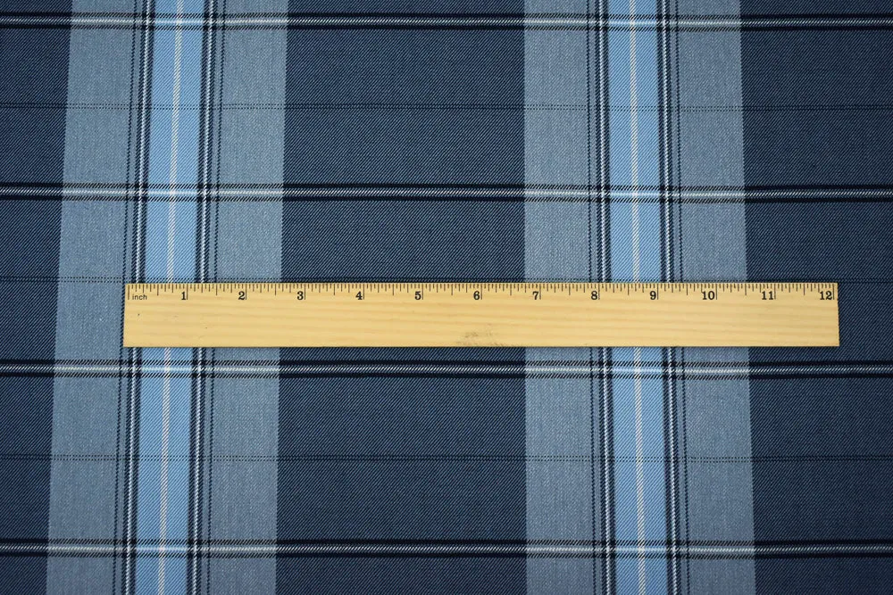 Light Blue-Gray-Multi Poly Wool Plaid Twill Suiting Woven Fabric