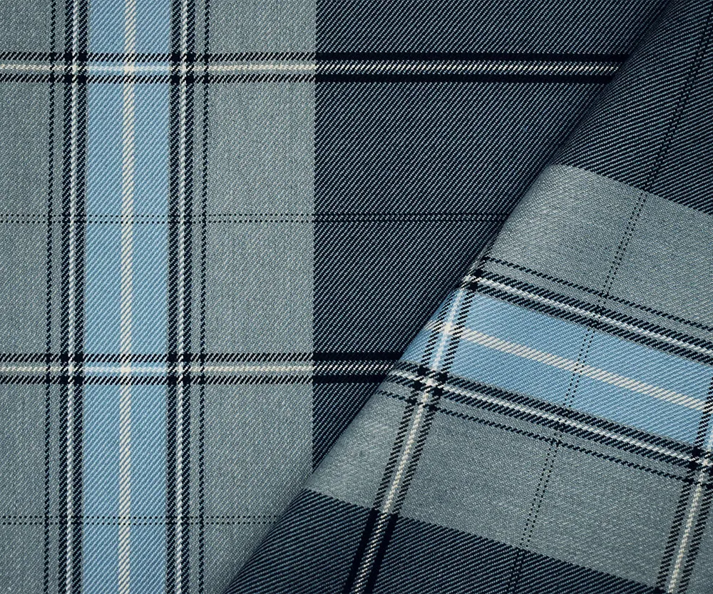 Light Blue-Gray-Multi Poly Wool Plaid Twill Suiting Woven Fabric