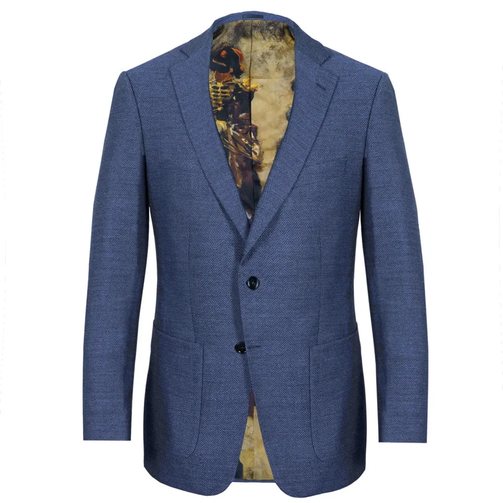 Light Blue Herringbone Merino Wool Jacket