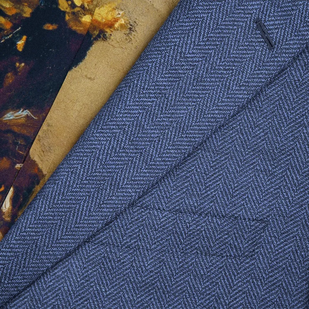 Light Blue Herringbone Merino Wool Jacket