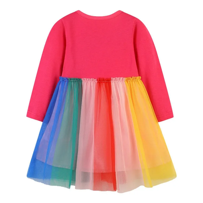 Long Sleeve Rainbow Girl Dresses