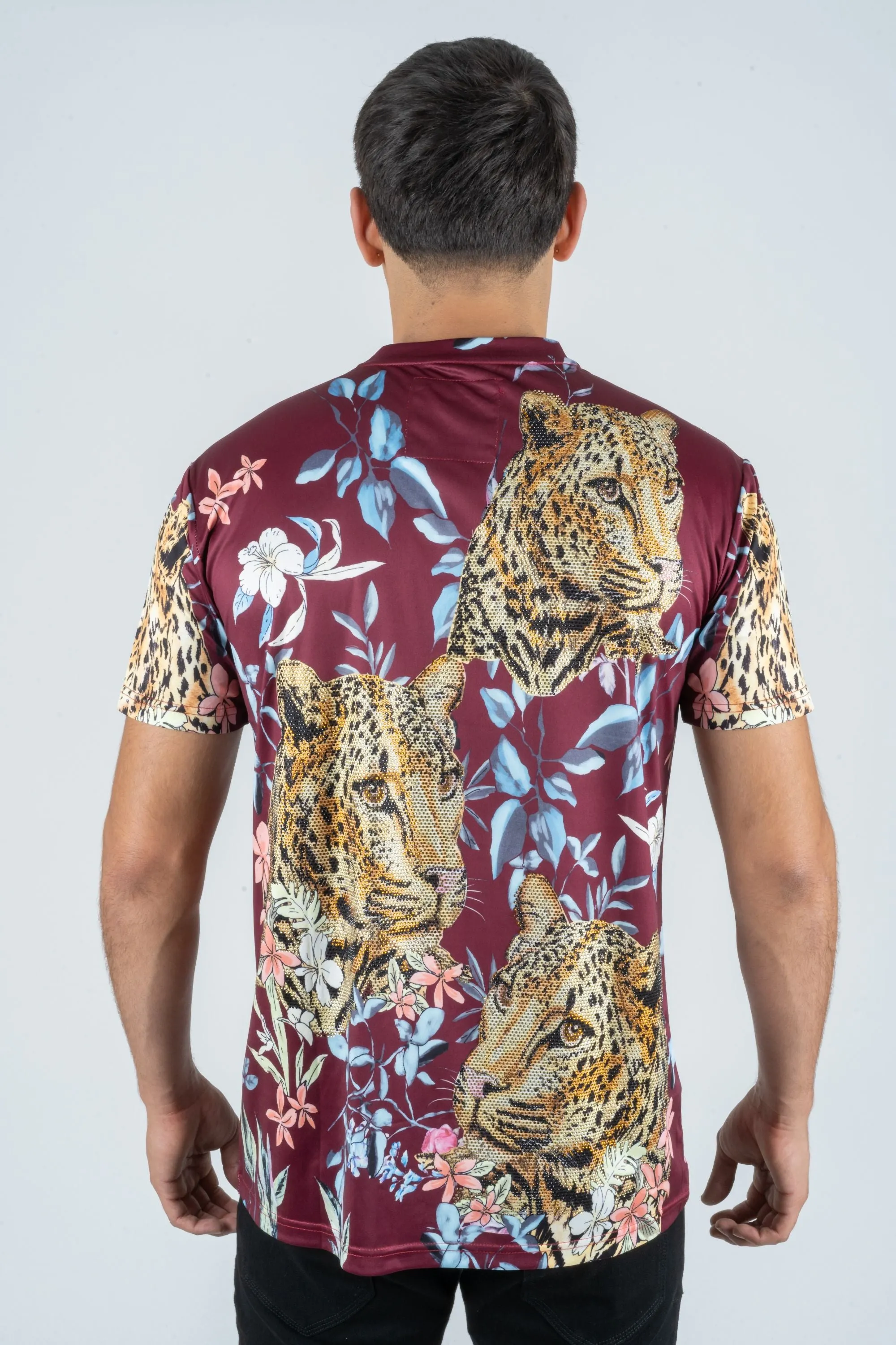 Men's Cotton Wine Rhinestone T-shirt