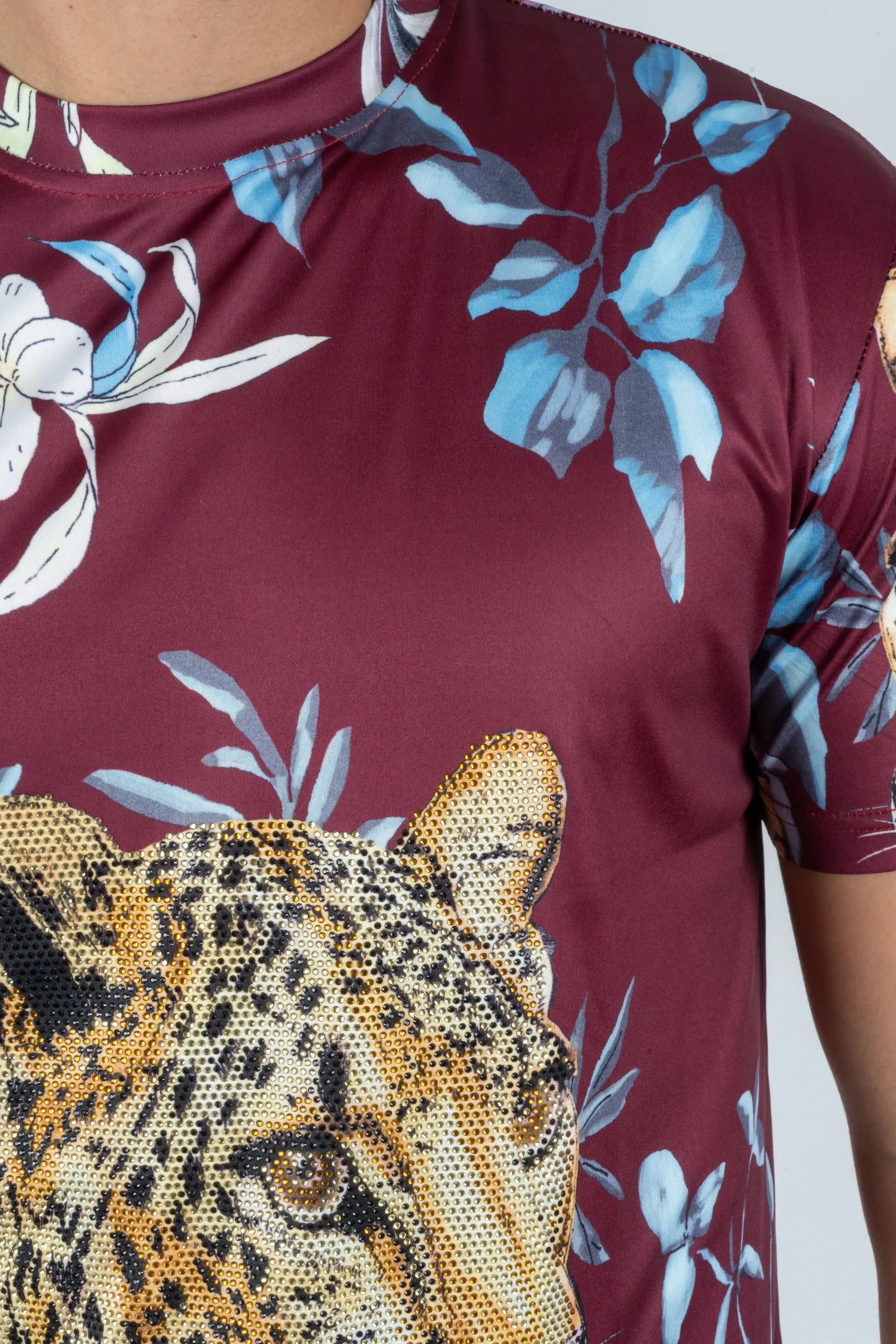 Men's Cotton Wine Rhinestone T-shirt