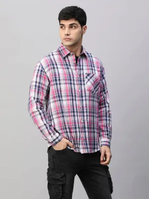 Mens Pink & Navy Relaxed Fit Shirt