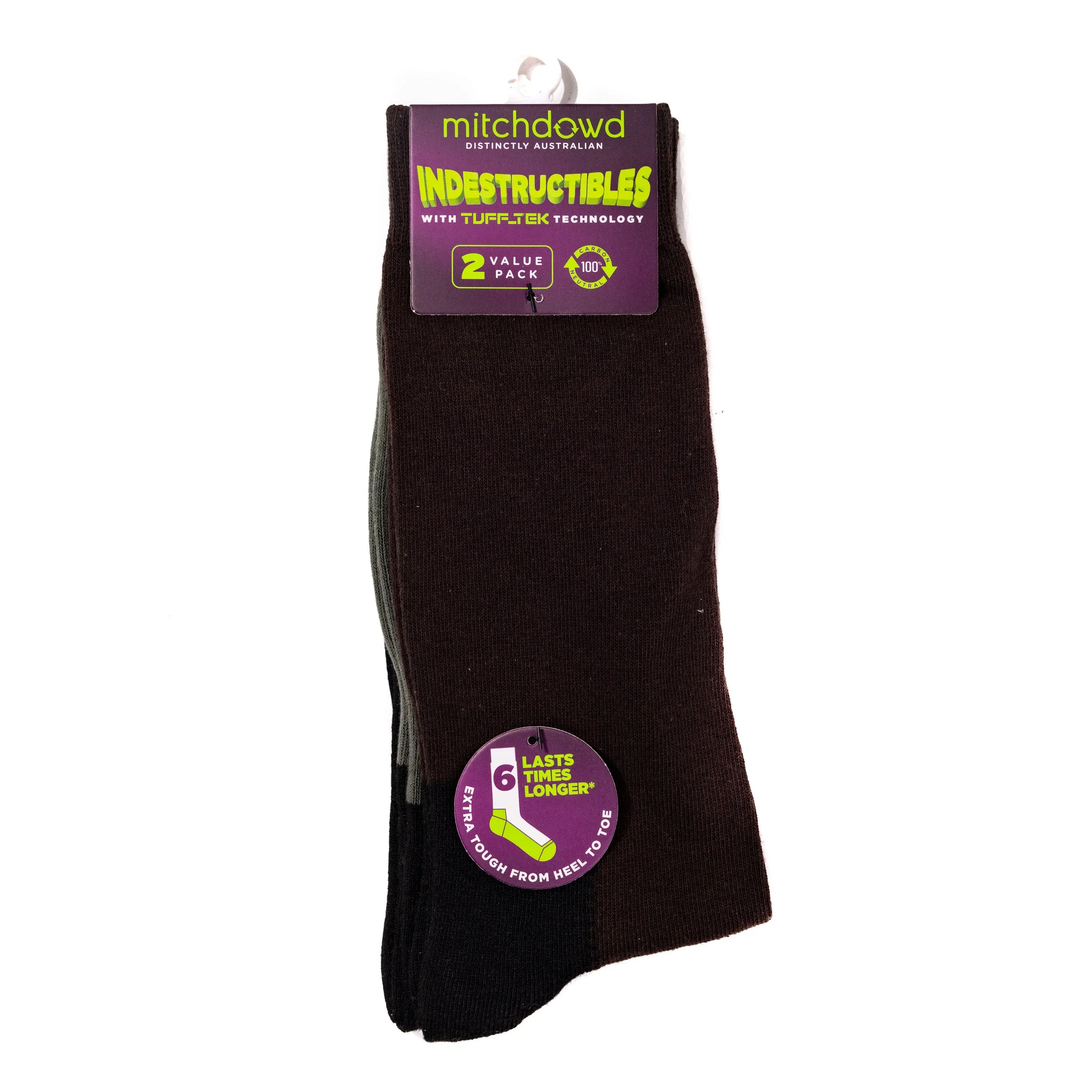 Men's Plain Cotton Indestructibles Crew Socks 2 Pack - Tan