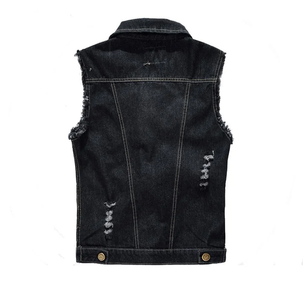 Mens Street Style Black Jean Vest